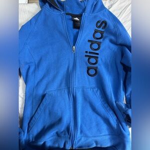 Adidas Mens Hoodie Blue Striped Long Sleeve Full Zip Size Small Women’s Sm / Med